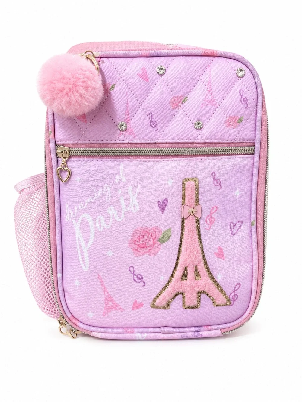 Kids Pink Paris-Themed Lunch Bag with Pom Pom